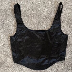 Black Satin Crop Tank Top